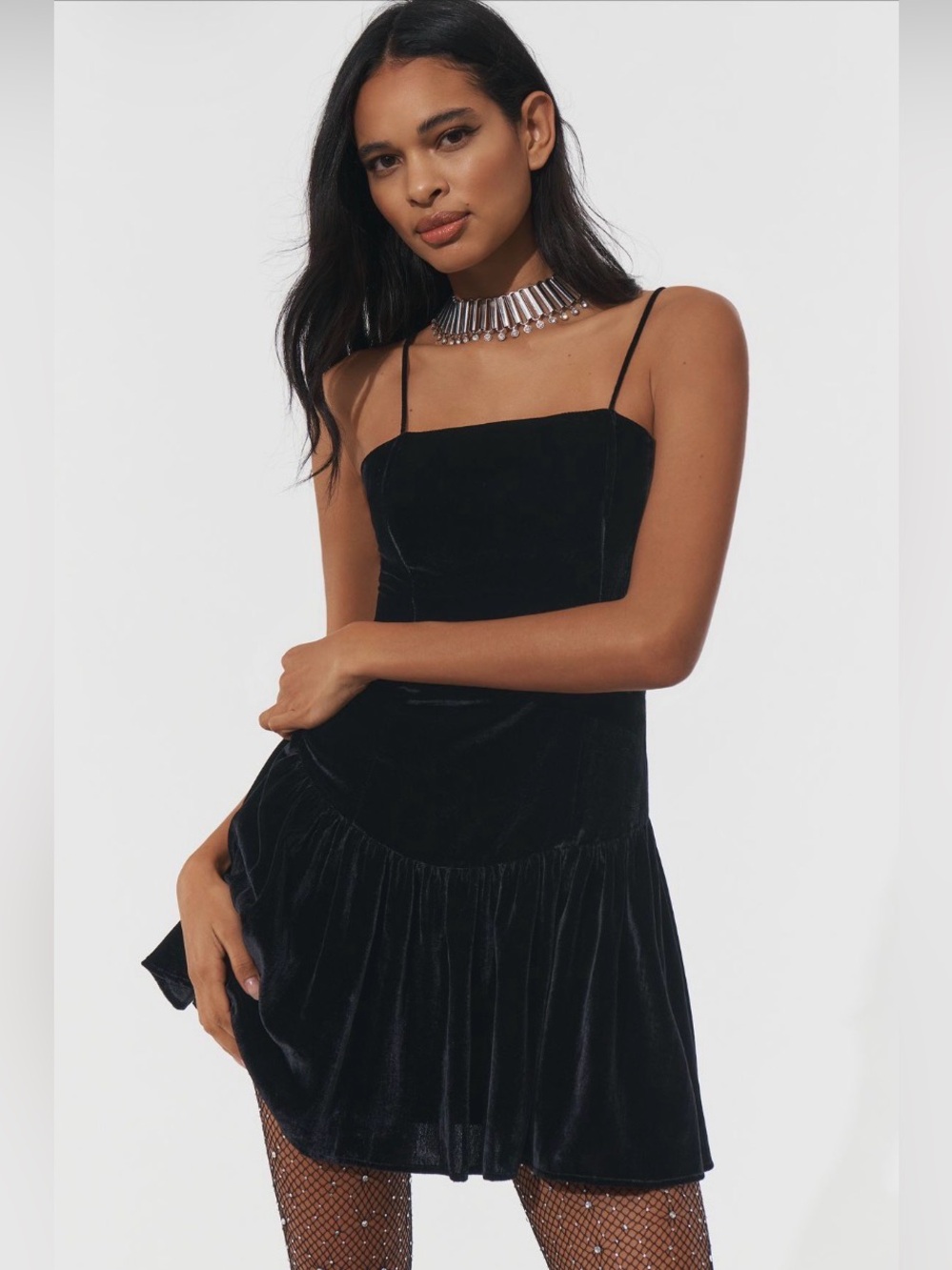 ✨ Anthropologie Drop Waist Velvet Mini Dress Sz XL